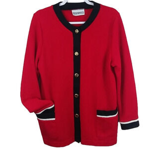 Peter Popovitch Vintage Red Scoop Neck Long Sleeve Button Up Sweater Cardigan